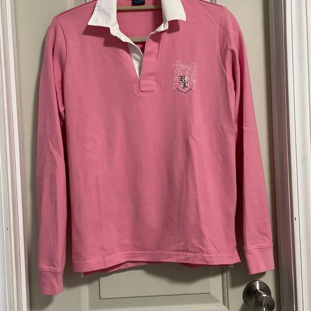 Ralph Lauren Pink and White Button Down Shirt SZ M
